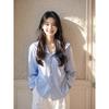 French Blue Striped Navy Collar High-end Long-sleeved Shirt Dopamine High-end Temperament Small Top Women's Early Autumn