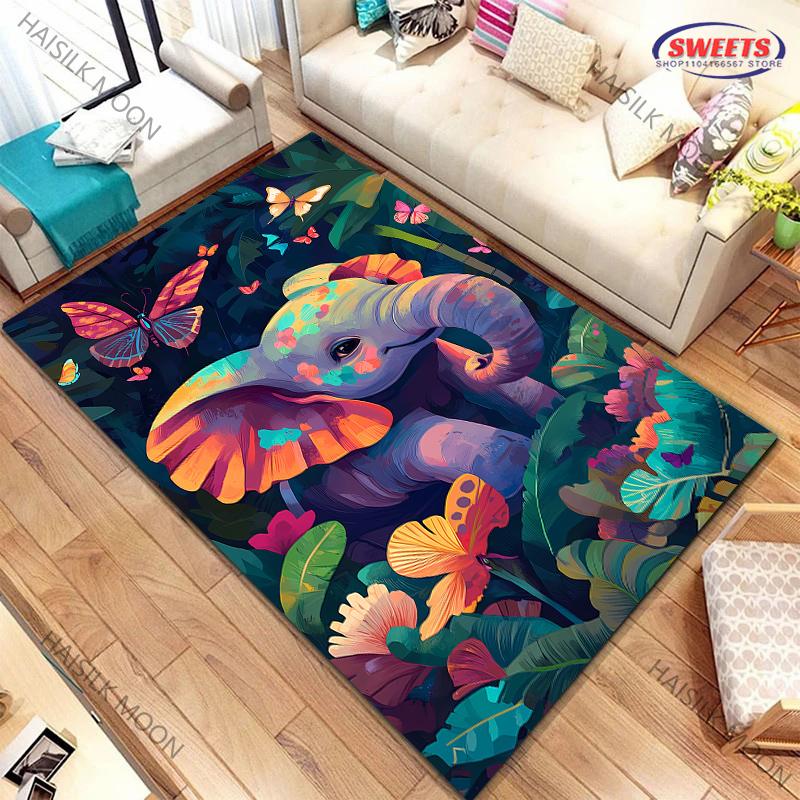 

Jungle Color Elephant Children s Fun Carpet Office Mat Living Room Bedroom Sofa Non-slip Mat Modern Decorative Style Rug Gifts 40x60cm