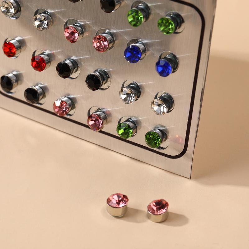 Magnetic Fake Earring Studs No Piercing Round Classic Crystal 4/5/6MM for Business Casual Occasion Wear
