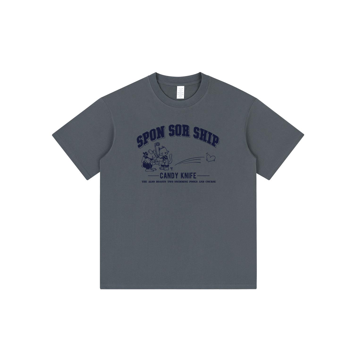 

Unisex Retro Letter Print Loose-Fit T-Shirt: High Street Fun Style M темно-серого