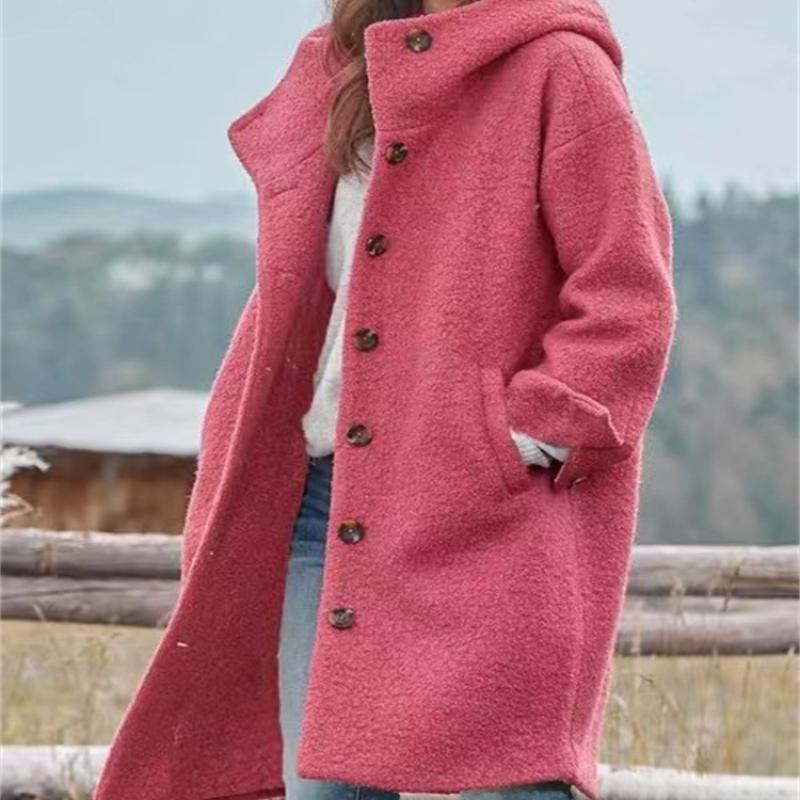 Women's Autumn Coat Mid-length Single-breasted Multi-color Hooded Casual Coat