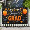 2D plane 1PC Baop graduation banner made of polyester. It has a black background and is decorated with orange balloons.