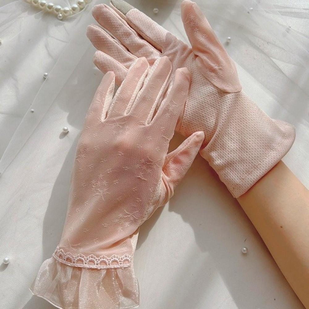 Mesh Ice Silk Gloves Anti Slip Women Gloves Breathable Lace Gloves  Girl