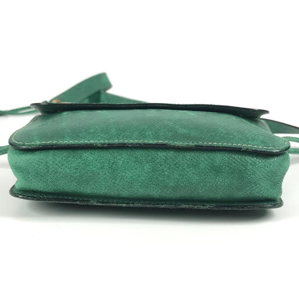 HERMES vintage logo Pochette bag mini bag Shoulder Bag Leather Green