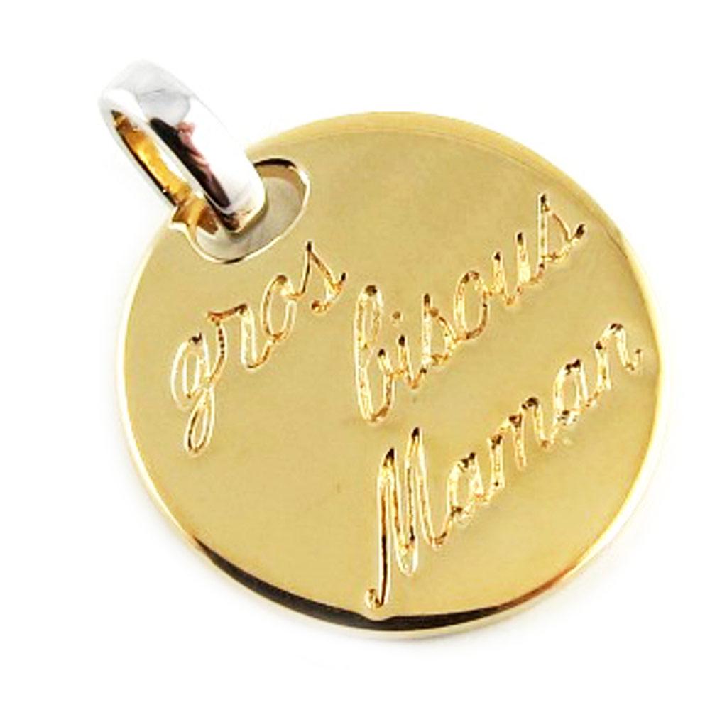 Altesse [L1699] - Pendentif Plaqué Or 'Gros Bisous Maman' doré - 20 mm