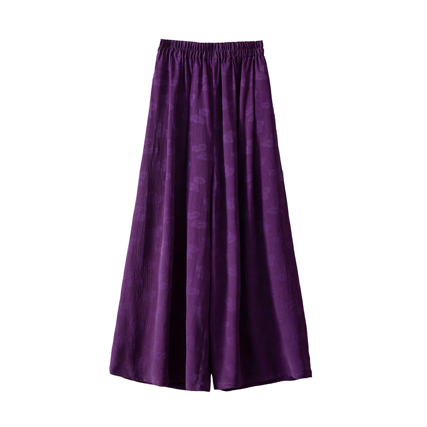 

Haute Couture Mulberry Silk Purple Jacquard Wide-Leg High-Waist Slimming Pants for Women XL