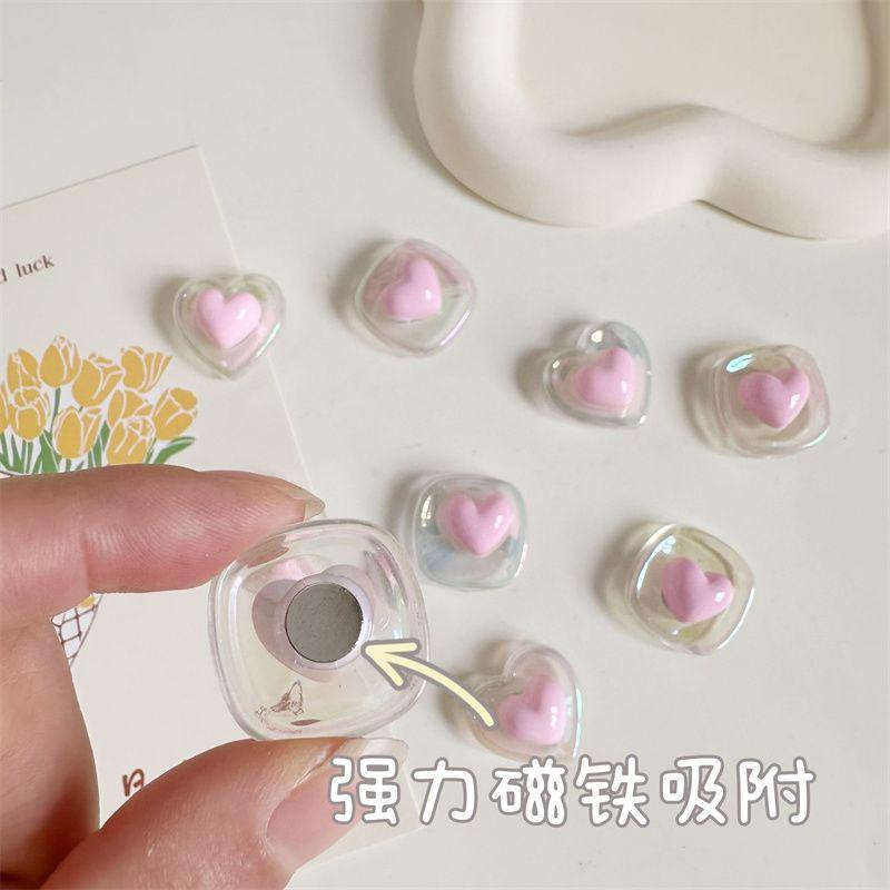 8pcs Cute Pink Heart Magnetic Fridge Stickers Kawaii Transparent Fridge Magnets Home Kitchen Decor Office Whiteboard Decorations