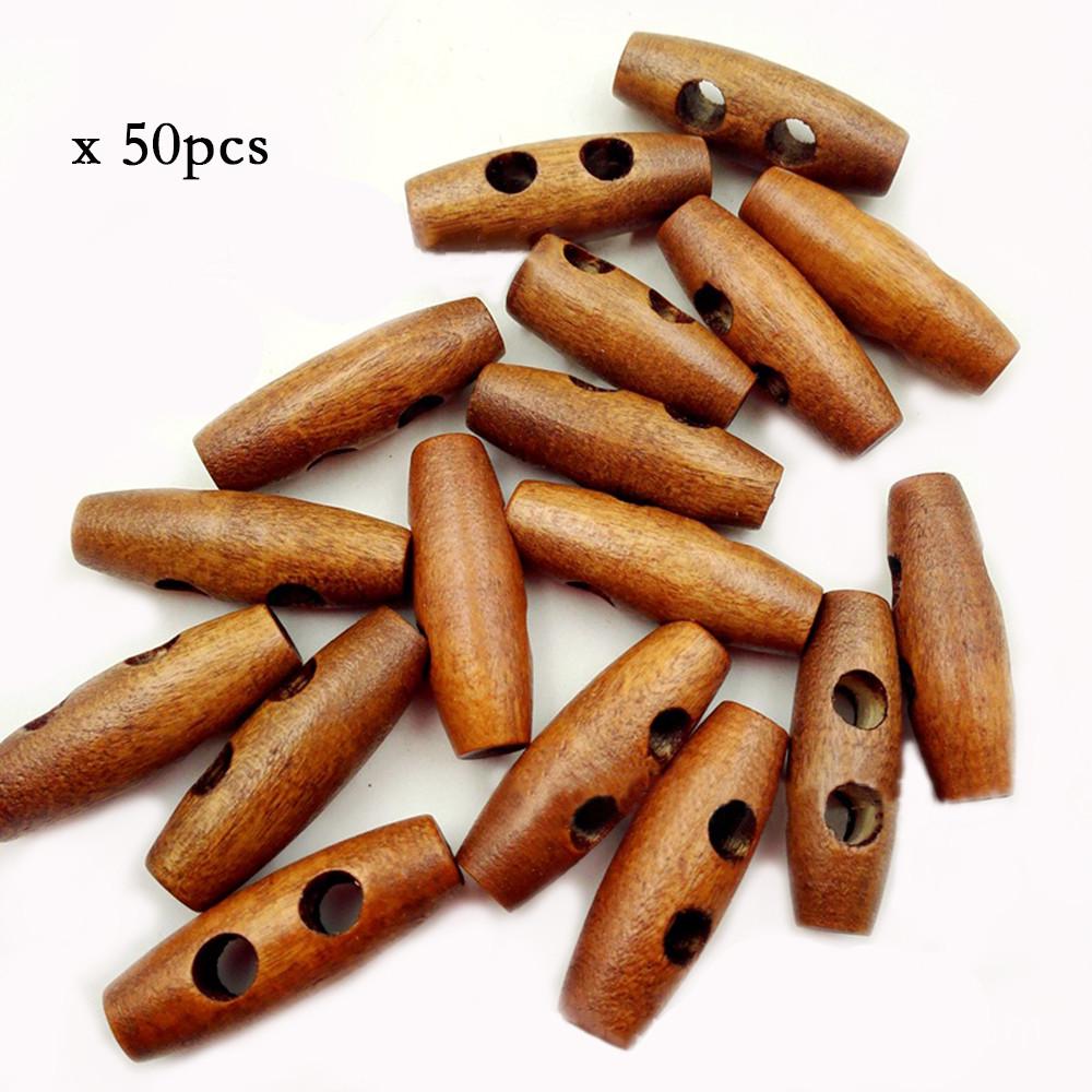 50Pcs Wooden Toggle Buttons – 2 Hole 30mm Sewing Buttons For Coats, Crafts, & Clothing Accessories