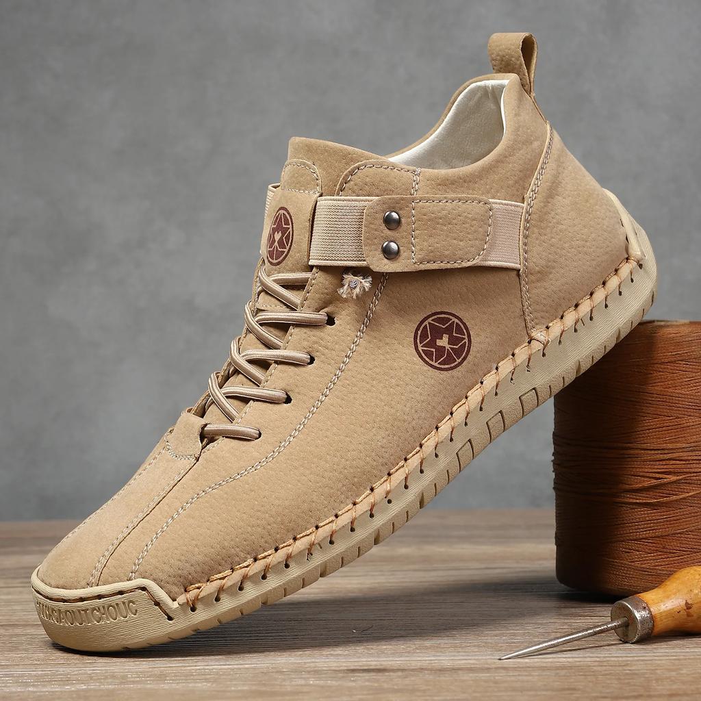 Fashion New 2025 Design Men's Leather Sneakers Man Breathable Leather Shoes Handmade Leather Casual Men Shoes Men Ankle Boots Outdoor