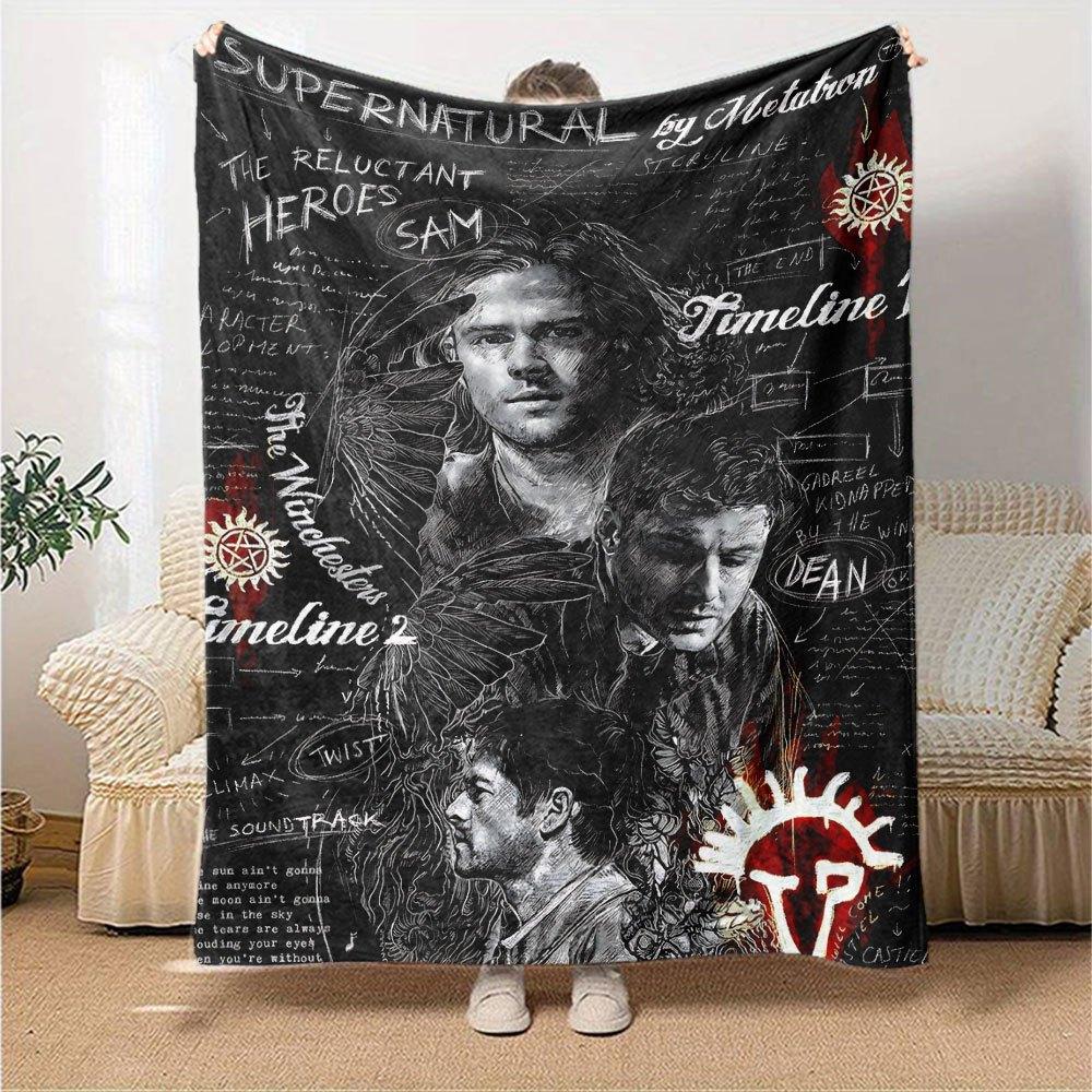 1 szt. Koc Supernatural 3 Miękki Ciepły Rzut do Domu, Biura, Podróży Całoroczny Przytulny Pościelowy Prezent, Biurowy Przytulny DodatekB