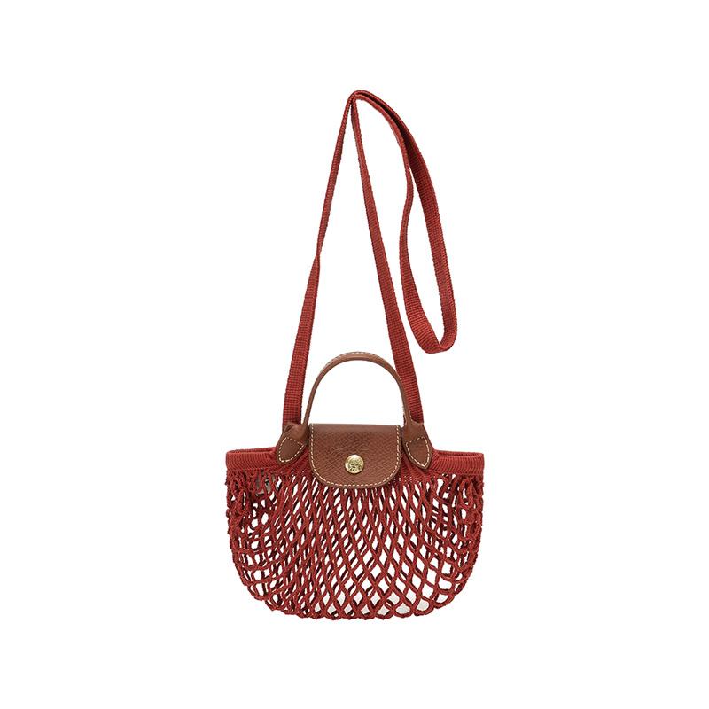 

Longchamp Le Pliage Filet Hollow Design Fabric Mesh Bag Woven Handheld Crossbody Shoulder Bag Mini Women bags Chestnut 10139HVH204 Reddish Umber