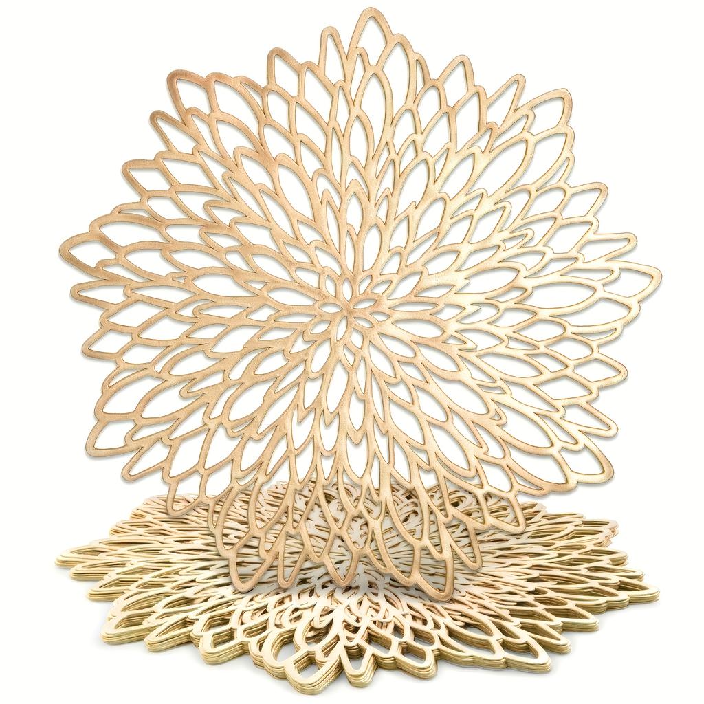 10 Stück Elegante Goldene & Silberne Platzsets Geeignet für - Luxuriöser Runder Tisch S mit Goldenem Blatt- & Rankendesign, Langlebige Tischschoner aus PP-Kunststoff