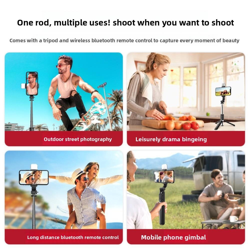 White Fill Light Bluetooth Selfie Stick Portable Telescopic Selfie Stick  Phone Accessories
