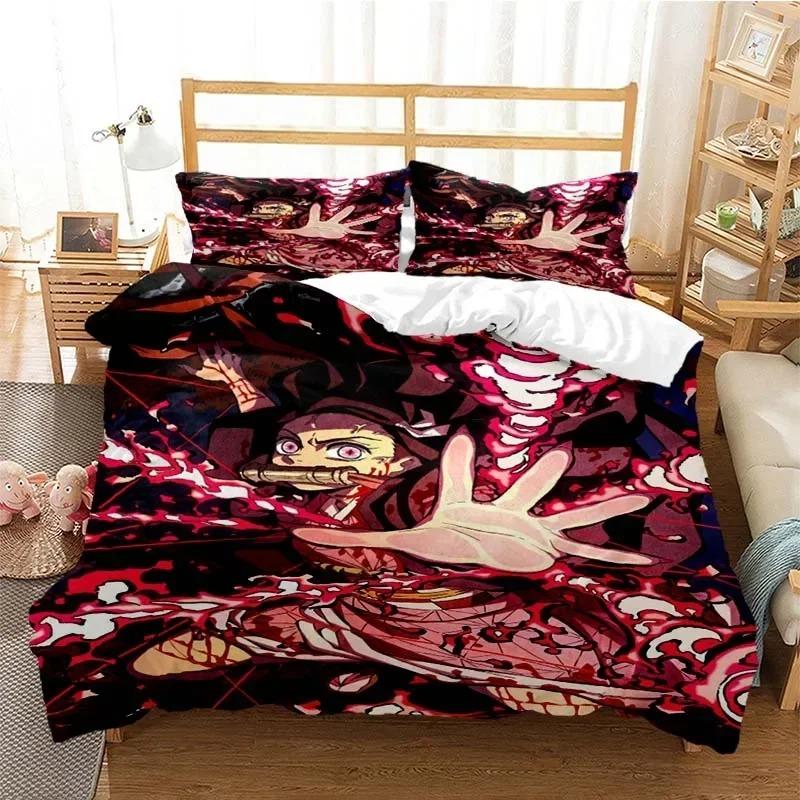 Set Biancheria da Letto Demon Slayer Kamado Nezuko Set Copripiumino Copriletto Federa Misura King Queen Full Singolo Biancheria da Letto Bambini Adolescenti Regalo