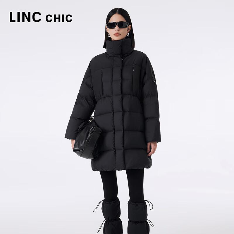 Jinyujie Women's High-Neck Mid-Length Goose Down Puffer Coat