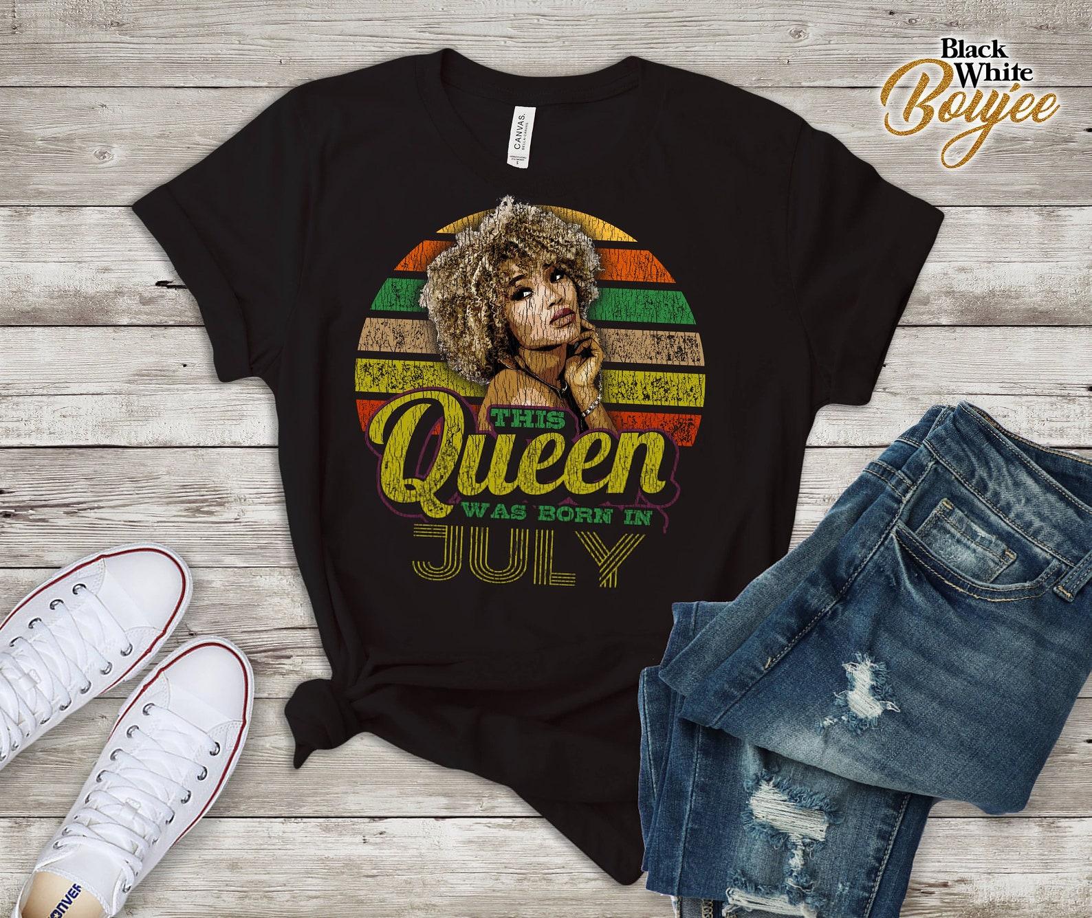 Womens Born In July Black Woman Queen Afro Girl Birthday Gift T-Shirt July Zodiac Tee Shirt S