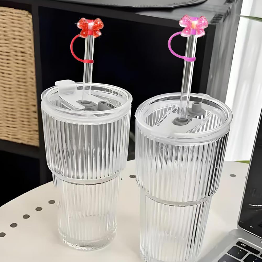 5Pcs Blling Bow Straw Cover Silicone Colorful Covers Cap for Stanley Cup 30&40 Oz Tumblers Lovely Reble Straws Cute Tumbler Straw Topper Accessories
