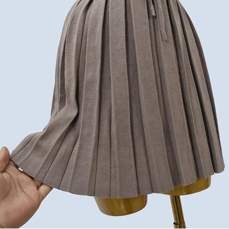 Sweet Pure Style Spring Elastic Drawstring Pleated Knitting Skirt Preppy Style Stylish Slim Looking A- Line Skirt