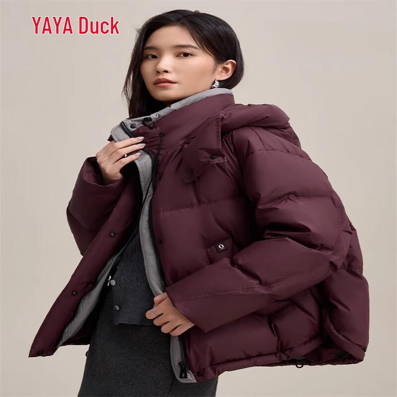 YAYA Women s Short Hooded Color-Block Down Jacket S