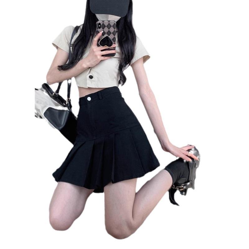 Damen Schwarzer High-Waist Plissee Midi Rock - Frühling/Sommer 2024, Schlankmachend Bodycon A-Linie, Vielseitige Übergröße.