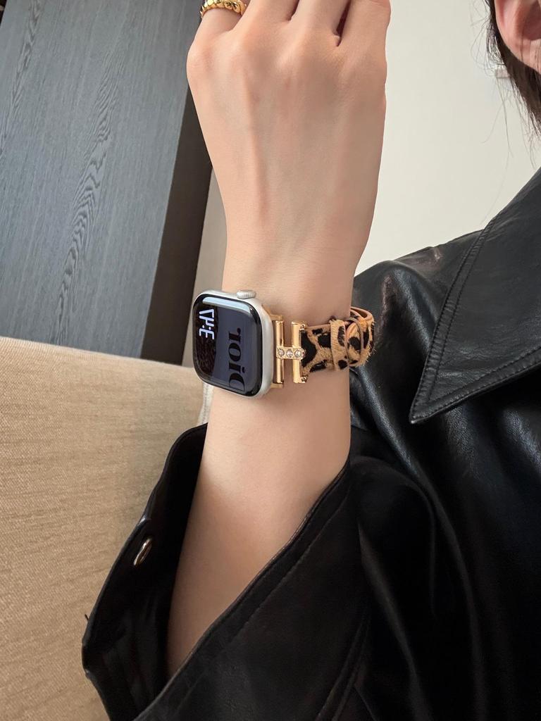 Leopard Suede Butterfly Buckle Watch Band for Apple Watch (S10, 87)