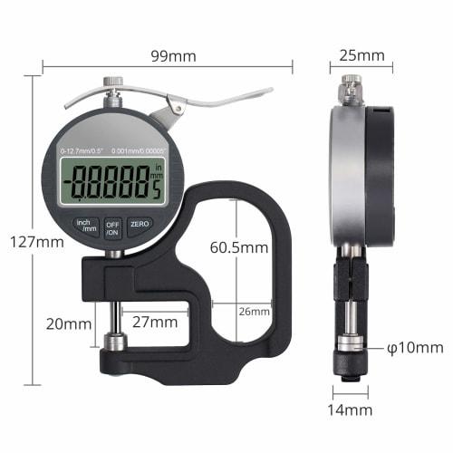 Neoteck Digital Thickness Gauge, 0.001mm Accuracy, 0-12.7mm Measurement Range, Aluminum Alloy Construction, Large LCD Display, High-Precision Thicknes