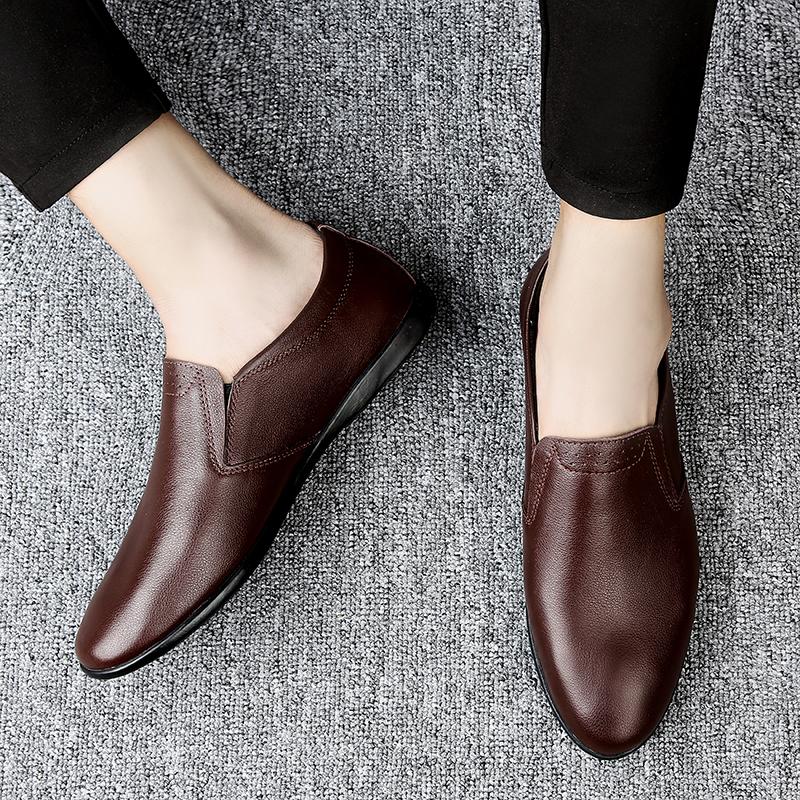 Men Casual Shoes Men's Genuine Leather Fashionable Breathable Peas Shoes Trend Black All-match Wear-resistant Flat Shoes