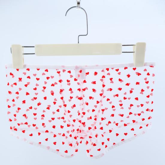Men Boxer Underwear Elastic Mid-rise Perspective Hollow Mesh Design Boxer Briefs Heart Pattern Underwear Anniversary Gift