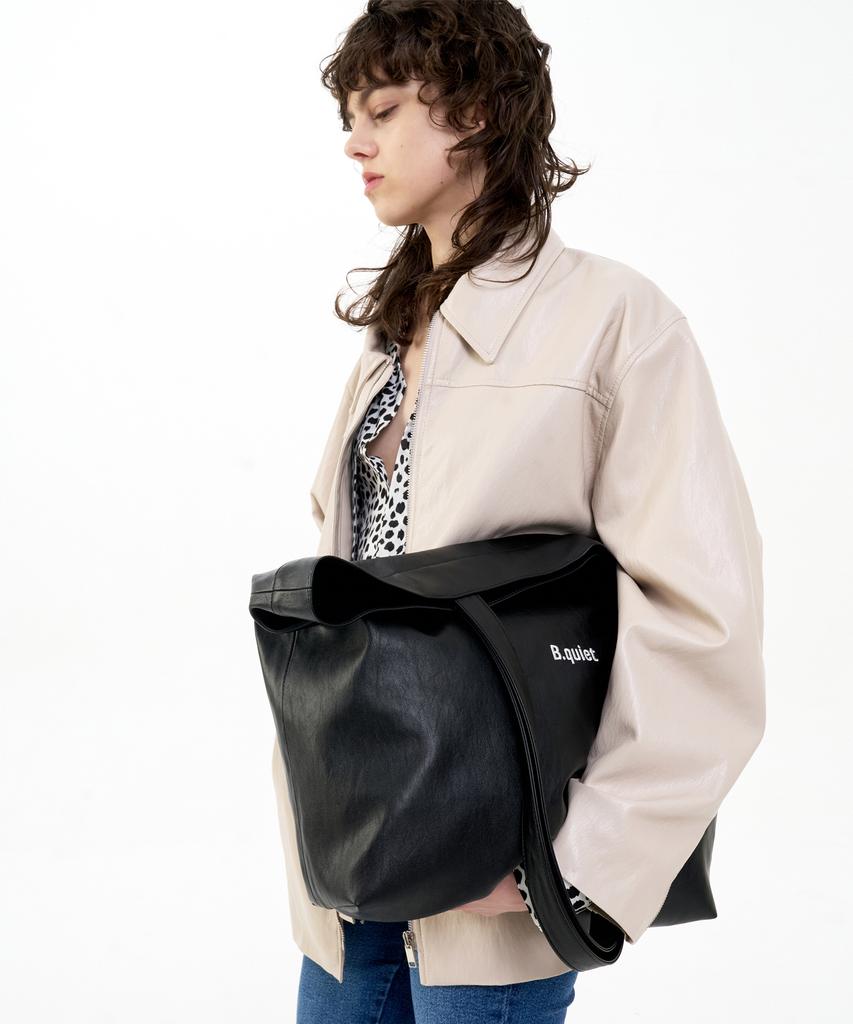 B Quiet Logo-Embroidered Faux Leather Shopper Bag_Black
