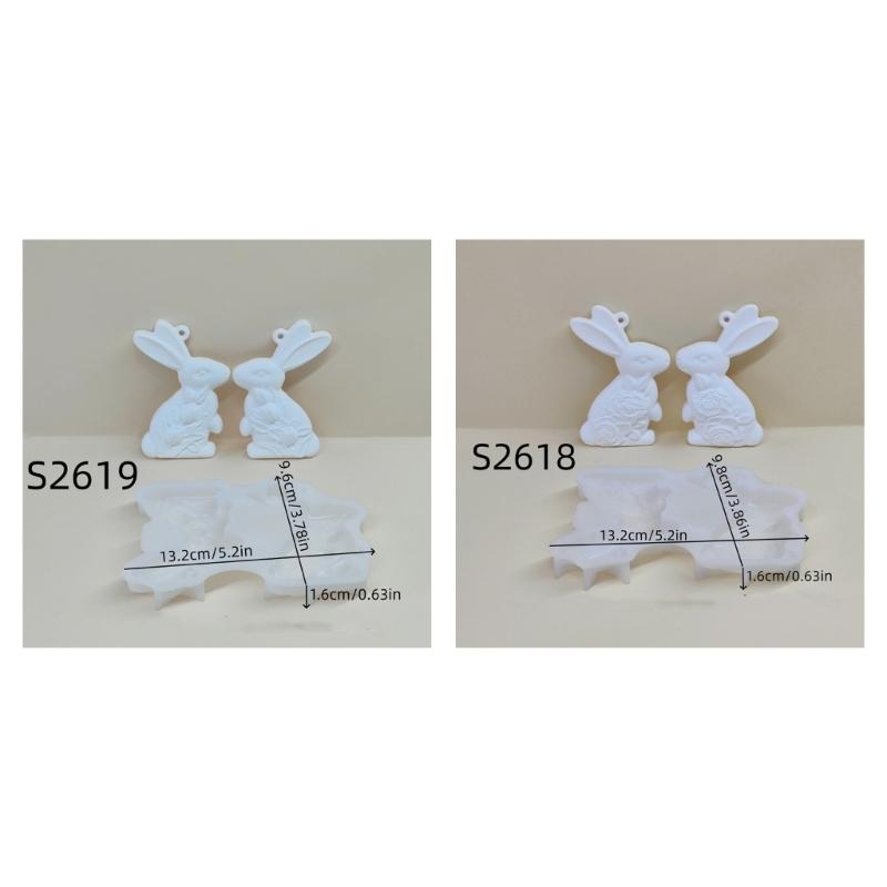 2PCS Safe Silicone Rabbit Molds Perfect For Chocolate And Resin Art Craft Easter Day Hanging Pendant Making Molding Tool