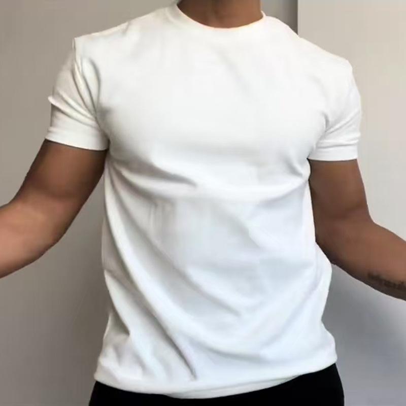 

Summer Round Neck Solid Color Casual Fashion T-shirt Male Short Sleeve Bottomed Pullover Top Men Sports Tee S белый