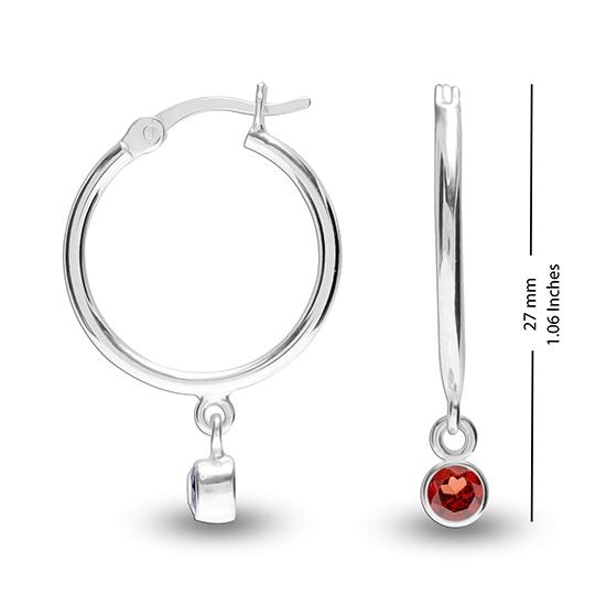 LeCalla S925 Sterling Silver Jewelry Red Garnet Birthstone Hoop Earrings for Women (3MM Round Cut)