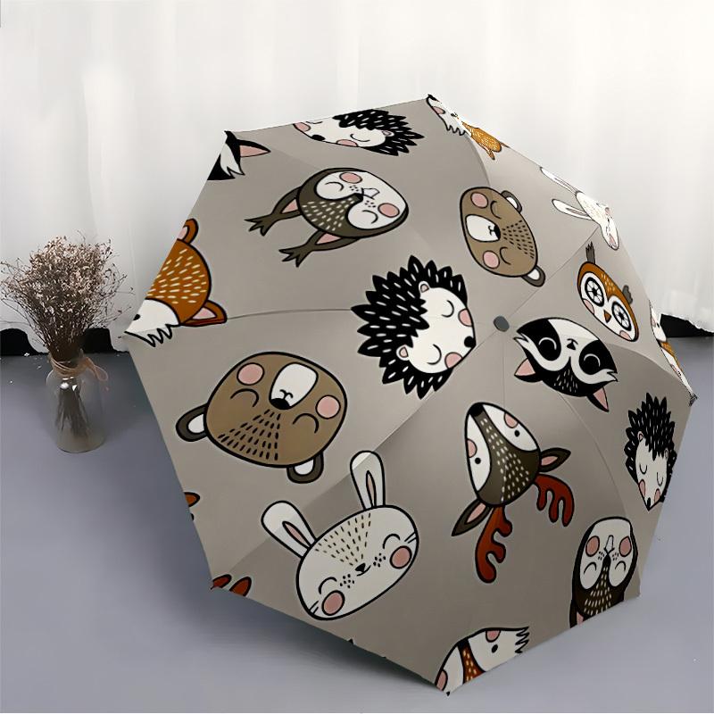 1pc Forest Animals Fashionable Automatic Opening/Closing Folding Umbrella with 8 Bones, Windproof Portable, Daily Use123