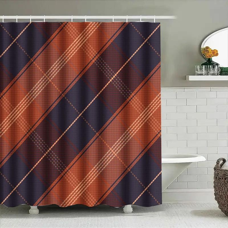 Classic Retro Plaid Waterproof Bath Curtains Stylish Modern Design Shower Panels For Bathroom Decorations