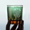 Exquisite Handmade Edo Kiriko Crystal Glass Amber Blue Color Peacock Pattern Whisky Glass Couple Drinking Cup With Gift Box