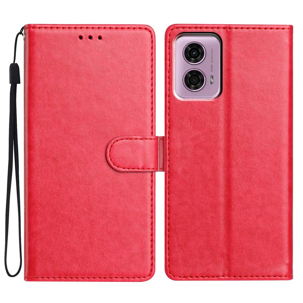 For Motorola Moto G24 4G/Moto G04 4G Lær Telefondeksel Lommebok Stativdeksel med Praktisk Stropp