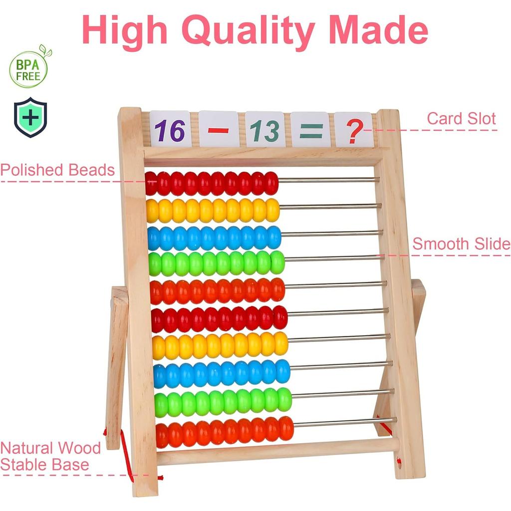 Primary School Abacus Calculation Slider with 100 Beads/Counting Sticks/Number Alphabet Cards Educational Toy Gift for Children Counting Frame