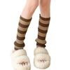 Vintage Ribbed Knitted Stretch Leg Warmers for Women Girls Juniors Striped Boot Covers Toppers Calf Socks for 80s Party Coffee Khaki
