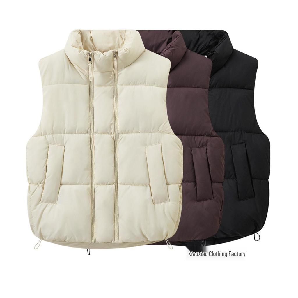 2025 Korean Unisex Casual Warm Stand Collar Short Loose Vest Jacket for Autumn/Winter