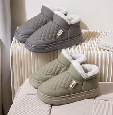 New Snow Boots for Women In Winter, with Plush and Thick Insulation for Warm Home Cotton Shoes, Waterproof and Anti Slip Solid Color Cotton Slippers