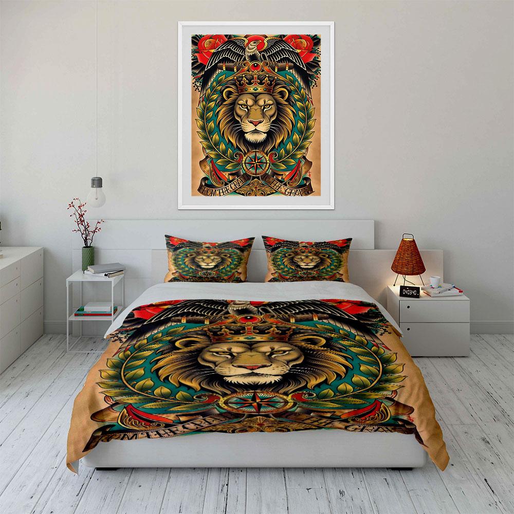 Lion crowned surrounded foliage. Bedding sets Duvet cover sets Duvet covers Pillowcases(1 * Duvet Cover 2 * Pillowcases, without duvet insert)