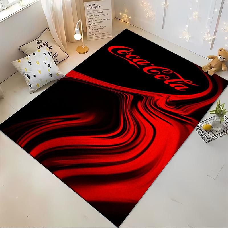 Red and Black Carpet with Coca-Cola Logo for Modern Living Room Decor Suitable for Use As an Anti-slip for Living Room Bedroom Sofas