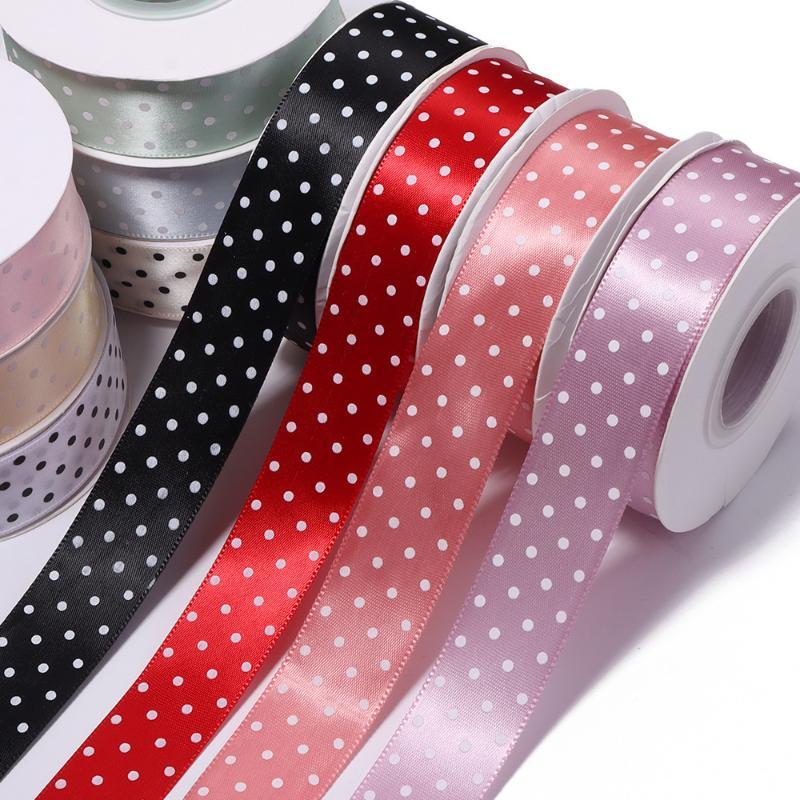 Fadeless Polka Dot Satin Ribbon 25mm 25 Yards Per Lot Reusable DIY Craft Material for Hair Bow Making Wedding Decor