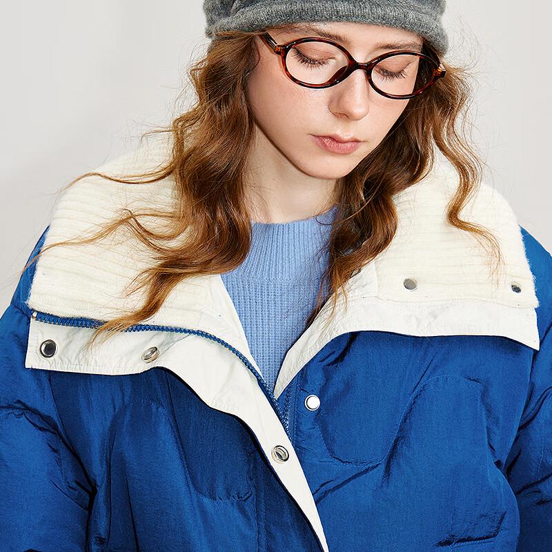 Chuyu Women's Knitted Lapel Puffy Down Jacket