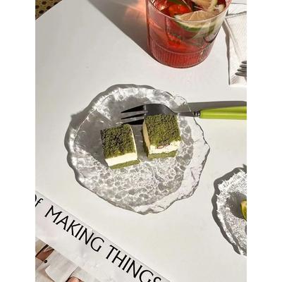 INS Glass Plates Decorative Trinket Glass Plate Japanese Sushi Platter Dessert Snack Plate Trinket Dish Teacup Mat Pad Food Tray