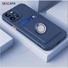 Wallet Card Slot Silicone Case For Iphone 14 13 Pro Max 12 Mini 11 Pro X XS MAX 7 8 Plus Solid Color Magnetic Ring Holder Cover