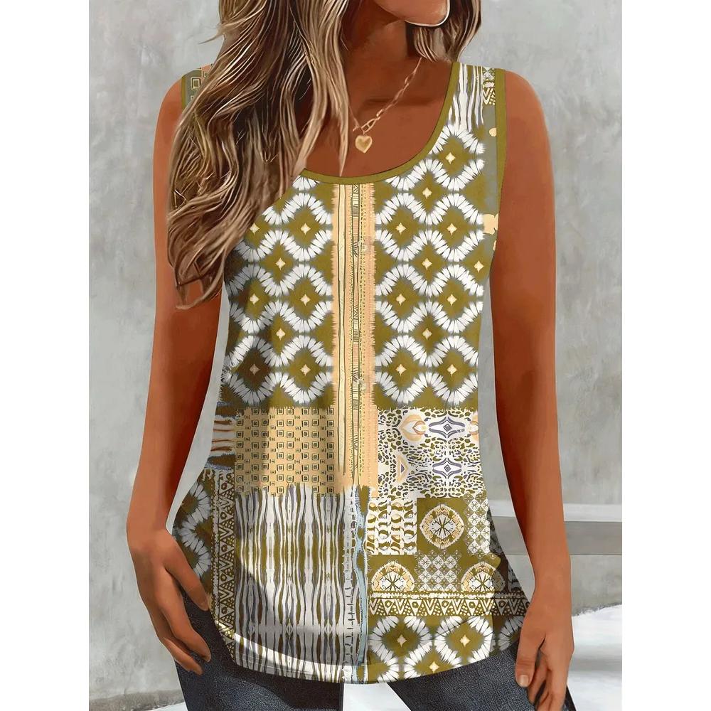 Fashion Women's Flower Printed T-Shirt Casual Loose Sleeveless Top Comfortable Camis Tank Tops