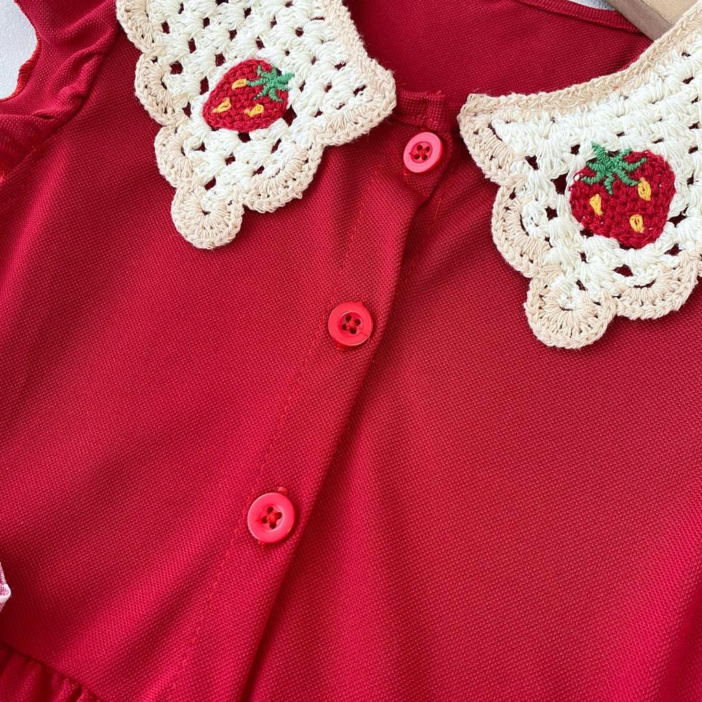 Red Strawberry Princess Dress with Flutter Sleeves for European and American Girls