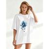Oversized T Shirt Black Blue Flower Print Casual Wear