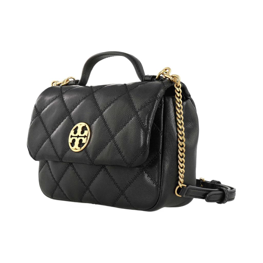 Tory Burch TB-Willa Solid Color Quilted Flap Chain Magnetic Closure Leather Square Shoulder Crossbody Handbag Women Handbag Black 153399-001